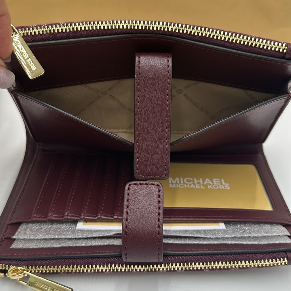 Michael Kors Jet Set Travel Lg Double-Zip Wristlet-Wallet-PhoneHolder Oxblood - Picture 6 of 15